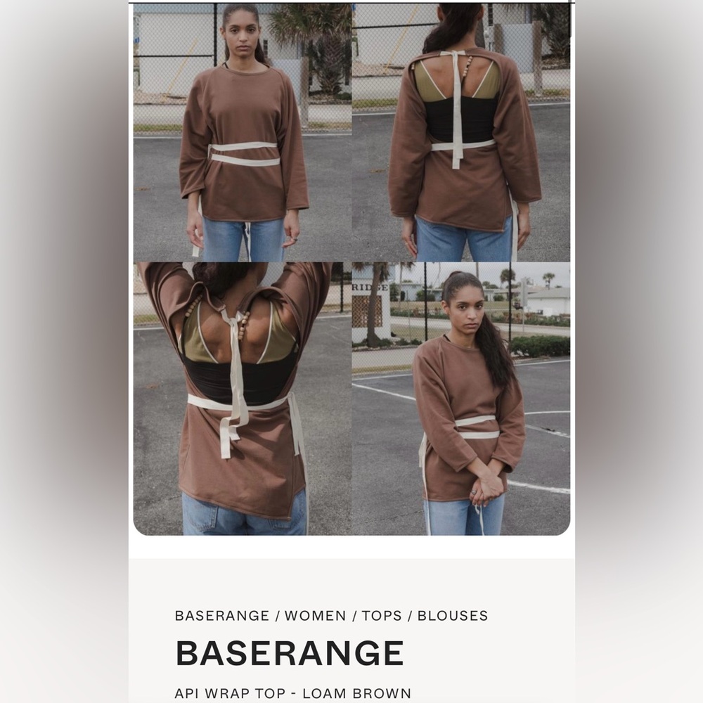 BASERANGE wrap top in brown sweatshirt material